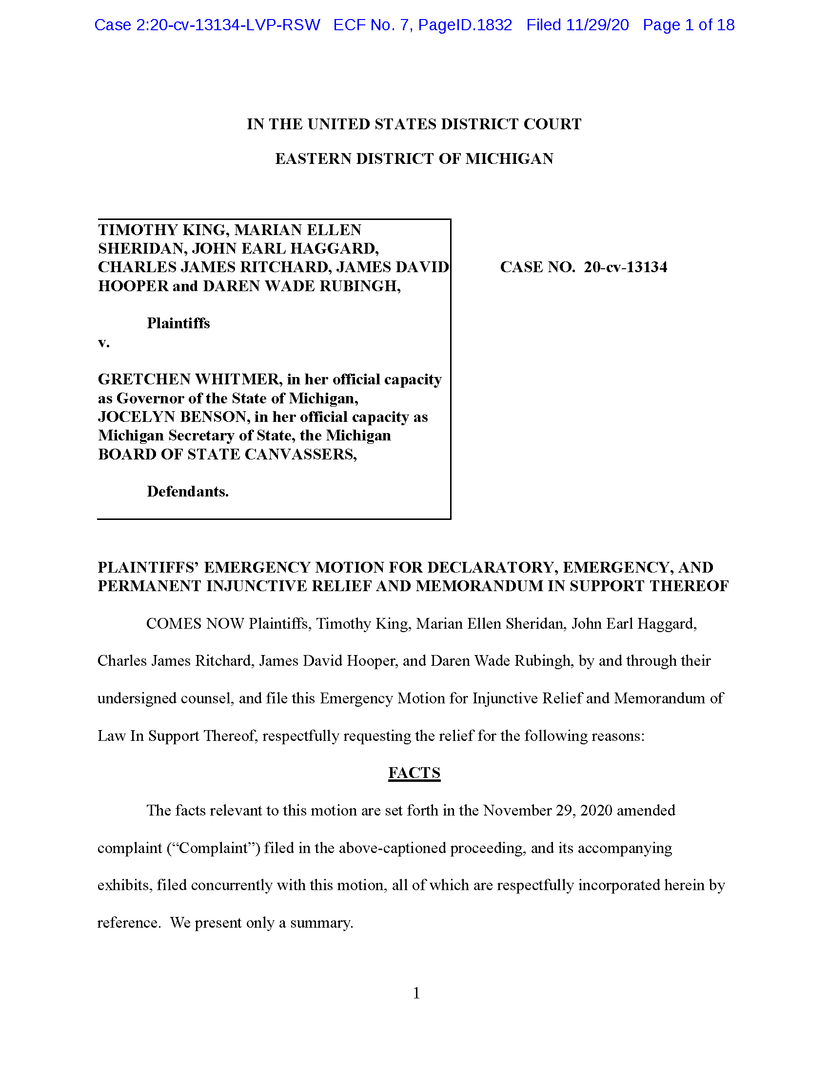 Michigan District Court Filings Defending The Republic
