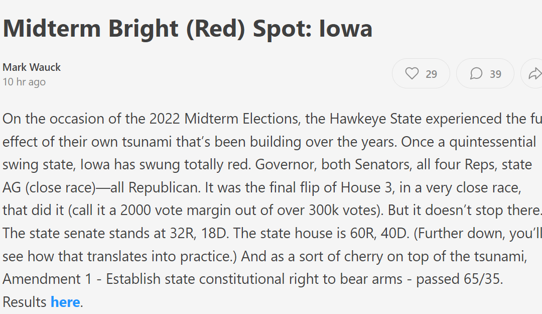 Midterm Bright (Red) Spot: Iowa