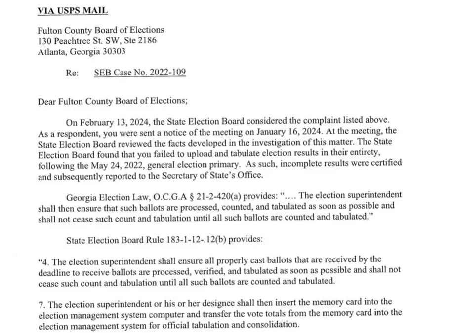Georgia’s Election Board to Fulton County: Your 2020 Election Results Were False!