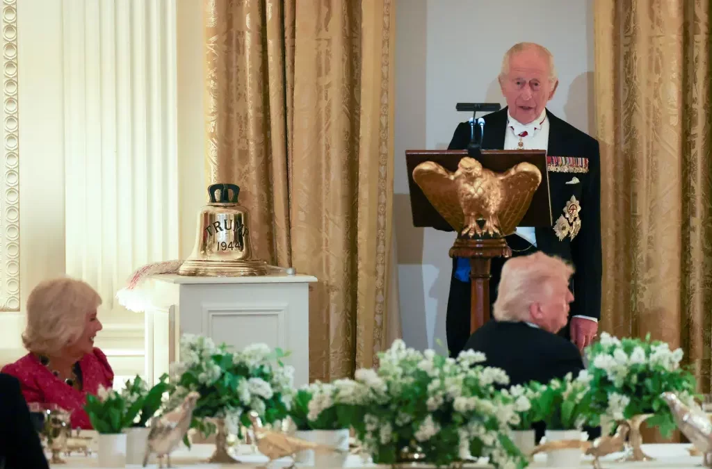 King Charles III gifts president a bell from HMS Trump at White House state dinner reinforcing US-UK bonds